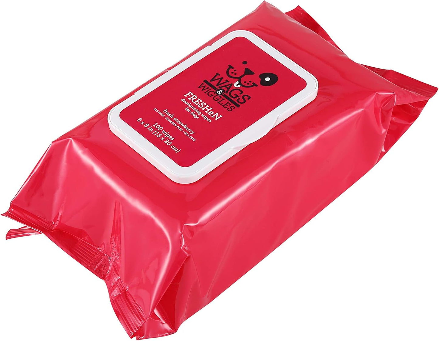 Wags & Wiggles Freshen Deodorizing Wipes for Dogs | Eliminate Odors from Your Dog's Coat | Fresh Strawberries, 100 Count | Easy and Convenient Way to Freshen Your Pet Without A Bath, FF12825