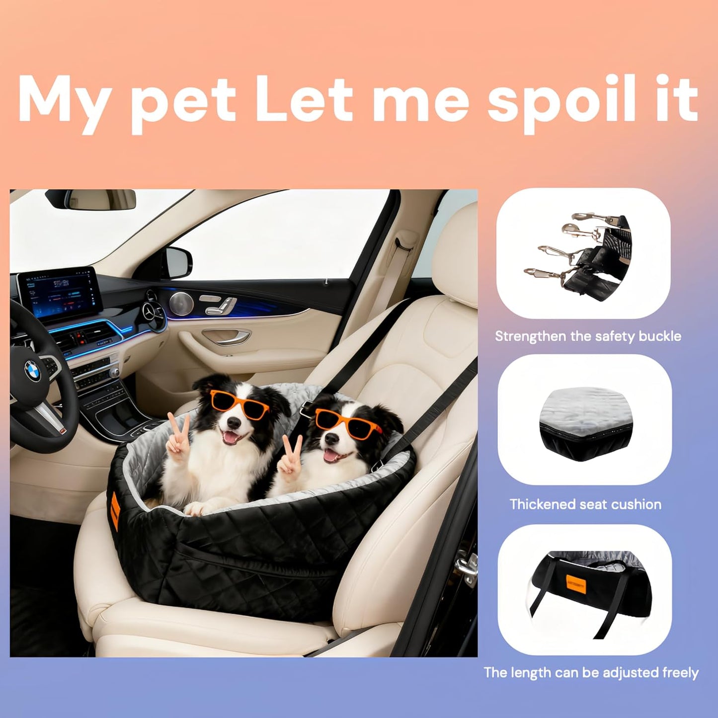 The netsekepet Suitable for Dogs Under 32 pounds, pet car Safety Seats, Detachable and Washable pet Seats, Travel beds with Storage Bags and seat Belts, Color - Black/Gray