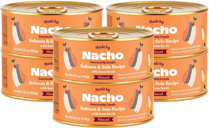 Made by Nacho Sustainably Caught Salmon & Sole Recipe with Bone Broth Minced Wet Cat Food, 5.5-oz can, Case of 6