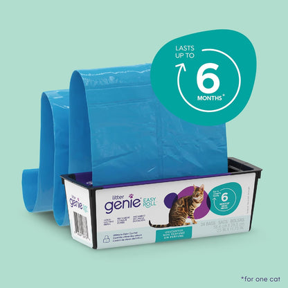 Litter Genie Easy Roll Refill Bags (1-Pack) | Up to 6 months of supply in 1 Roll of 24 tear-off Bags | Ultimate Odor Control Cat Litter Bags