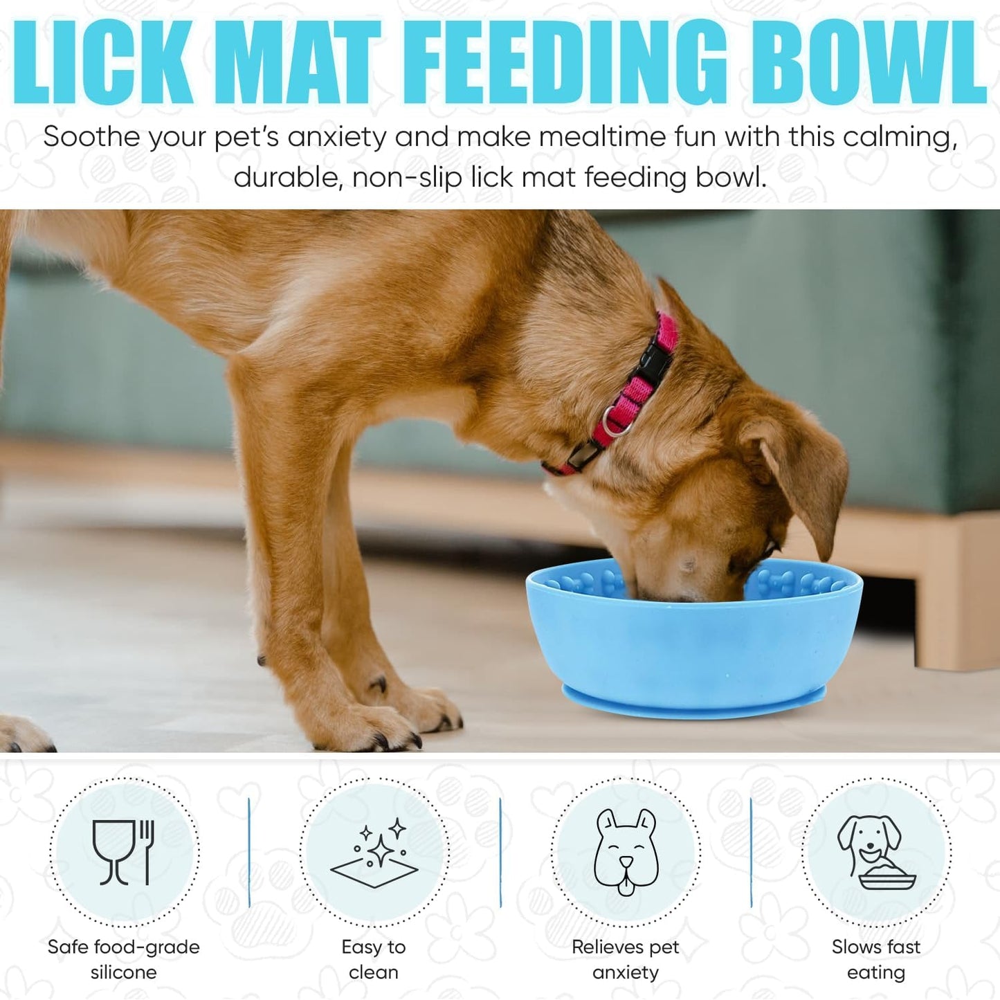 Lick mat for Dog Slow Feeder Bowl Anxiety Boredom Reducer Perfect for Yogurt, Peanut Butter. Wobble Dog Slow Feeder Bowl Easy to Clean - Non Slip Design BPA Free Silicone Licking mat - Blue