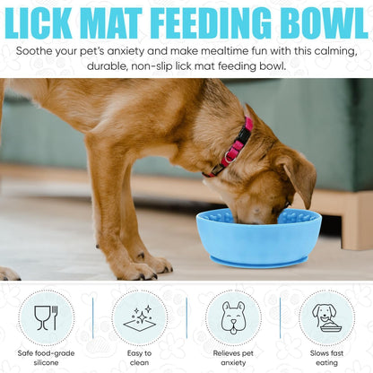 Lick mat for Dog Slow Feeder Bowl Anxiety Boredom Reducer Perfect for Yogurt, Peanut Butter. Wobble Dog Slow Feeder Bowl Easy to Clean - Non Slip Design BPA Free Silicone Licking mat - Blue