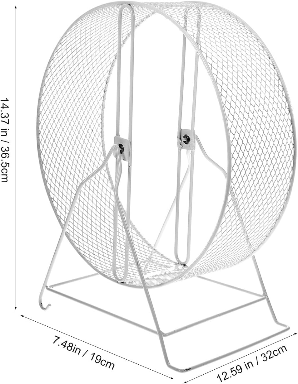 Silent Hamster Exercise Wheel Iron Frame 32Cm, White Small Animal Running for Hedgehogs, Squirrels, Sugar Gliders and Gerbils, Quiet Nail Grinding Plaything for Pets