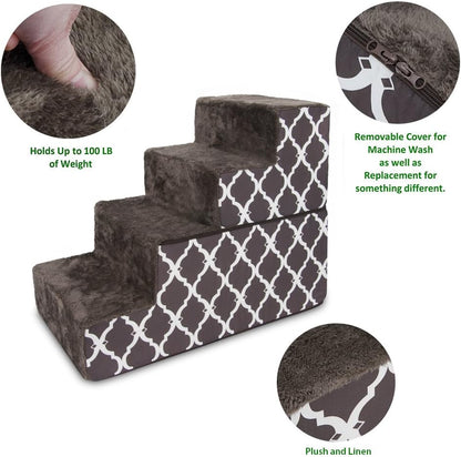 Foldable Pet Steps/Stairs with CertiPUR-US Certified Foam by Best Pet Supplies - Brown Lattice, 4-Steps (H: 22") (ST245T-L)