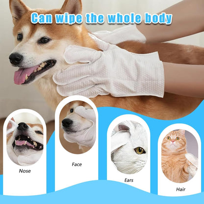 Dog and Cat Cleaning Gloves, Cleaning and Deodorizing Grooming Gloves, Dog and Cat Fur Face, Ears, Eyes, Paws Cleaner, Pet Grooming Wipes, Nourishing Fur, for Daily Care and Travel, No Rinse (12 Pcs)