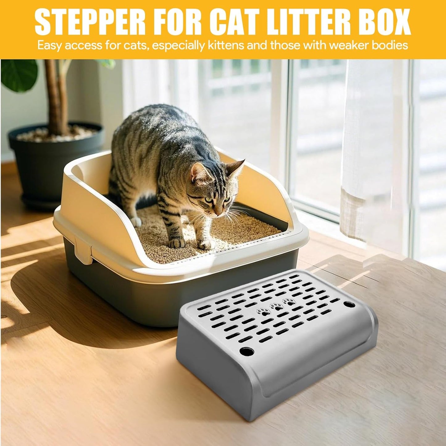 Litter Box Step, Cat Ramp for Litter Robot Automatic Cat Litter Box Self Cleaning Slide with Filter Function, Anti-Litter Tracking Pets Pedal Step Stool Litter Catcher Tray 11.8 x 8.7 x 3.9In(Gray)