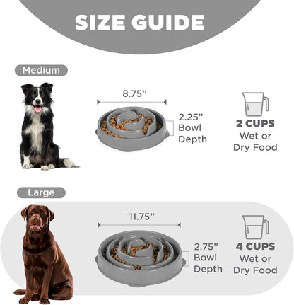 Outward Hound Large Slow Feeder Bowl, Puzzle Maze for Fast Eaters, Medium to Large Dogs, Helps Prevent Bloat & Aid Digestion, Holds 4 Cups Wet or Dry Food, Non-Slip, Made Without BPA, Gray