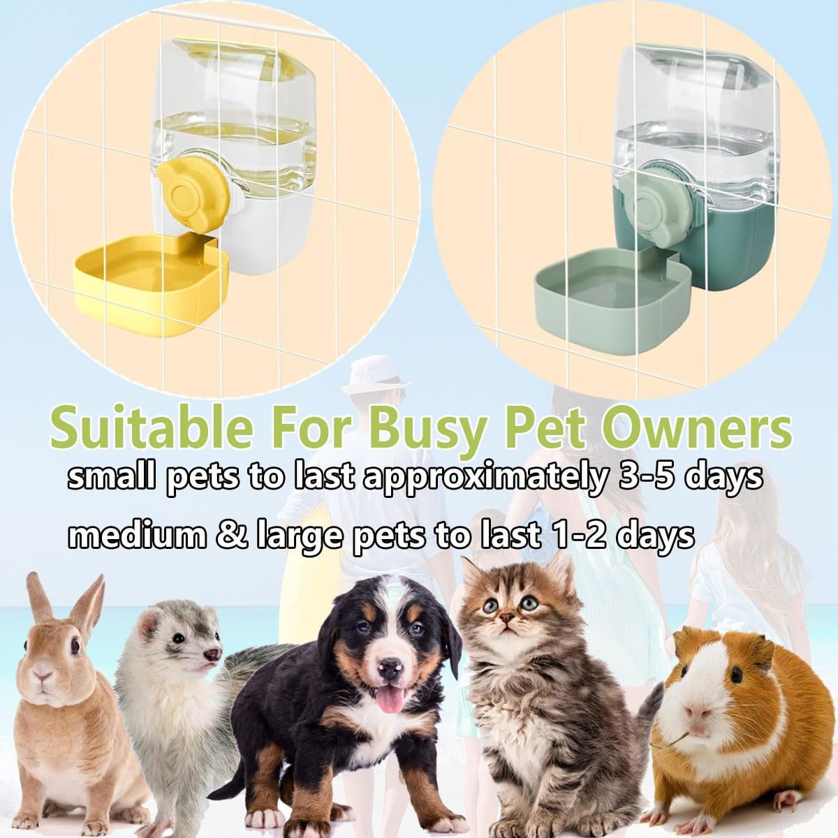 35oz Hanging Automatic Rabbit Water Dispenser, Cage Water Bottle Auto Gravity Pet Water Station for Small Animals, Puppy Kitten Rabbit Chinchilla Hedgehog Ferret, 1L(Green)