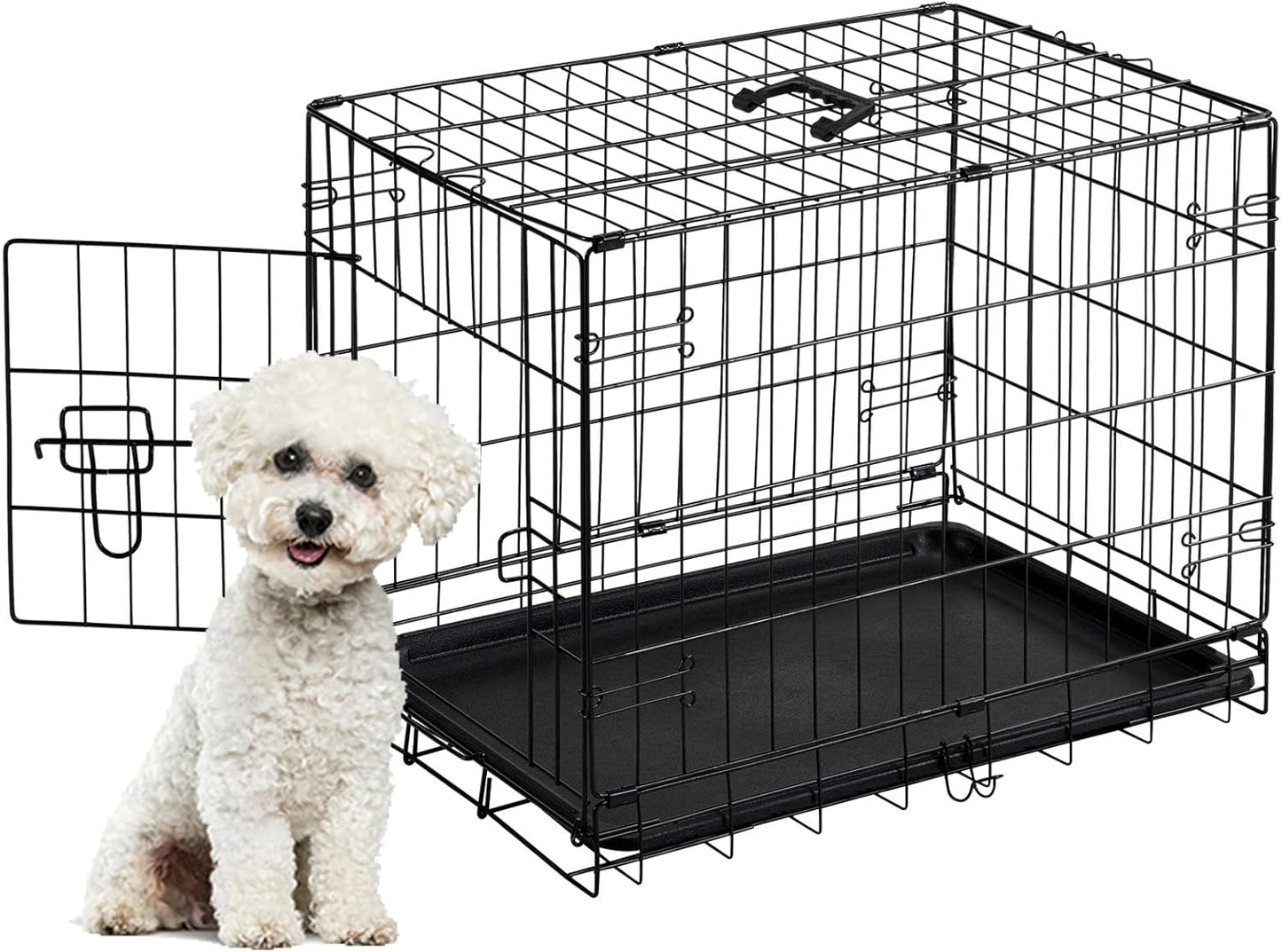 Sweetcrispy 24.4 Inch Single-Door Dog Crate, Durable Metal Pet Kennel with Secure Lock, Foldable Design, Removable Tray for Easy Cleaning, Small Dogs Training & Travel Portable Puppy Cage