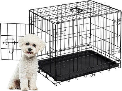 Sweetcrispy 24.4 Inch Single-Door Dog Crate, Durable Metal Pet Kennel with Secure Lock, Foldable Design, Removable Tray for Easy Cleaning, Small Dogs Training & Travel Portable Puppy Cage
