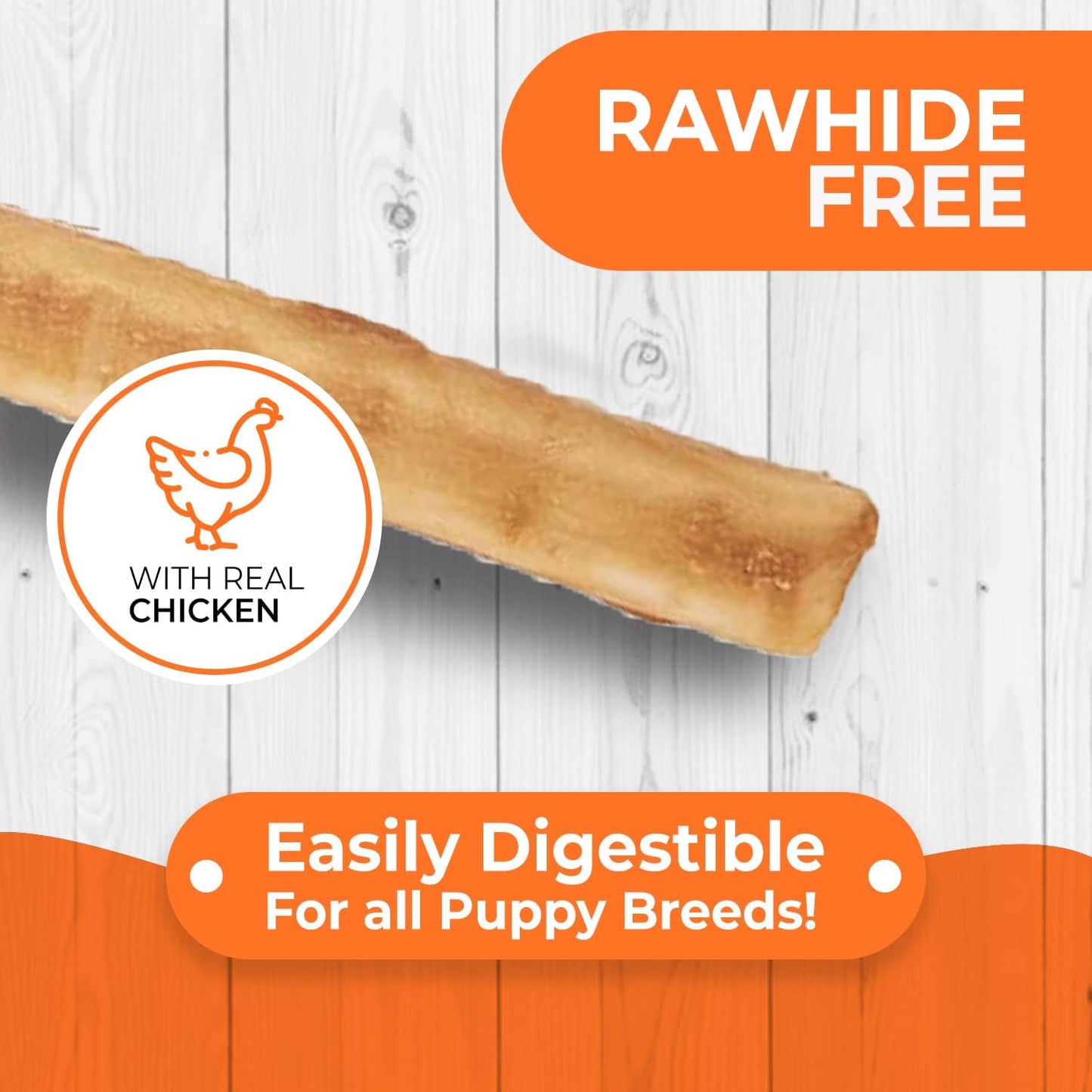 Canine Naturals Puppy Chicken and Rice Chew - Rawhide Free Puppy Treats - Made with USA Chicken - All-Natural & Easily Digestible - 10 Pack of 5-Inch Sticks for Puppies
