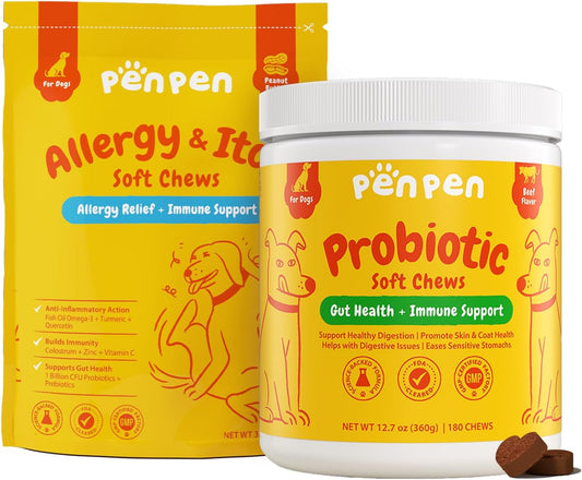 PENPEN Probiotics for Dogs (180 Chews) Dog Allergy Relief Chews (50 Chews)