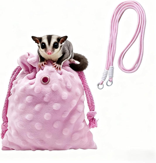 Sugar Glider Bonding Pouch Portable Drawstring Pouch Soft Sleeping Bag with Pink Braided Ribbon Small Animal Carrier (Pink)