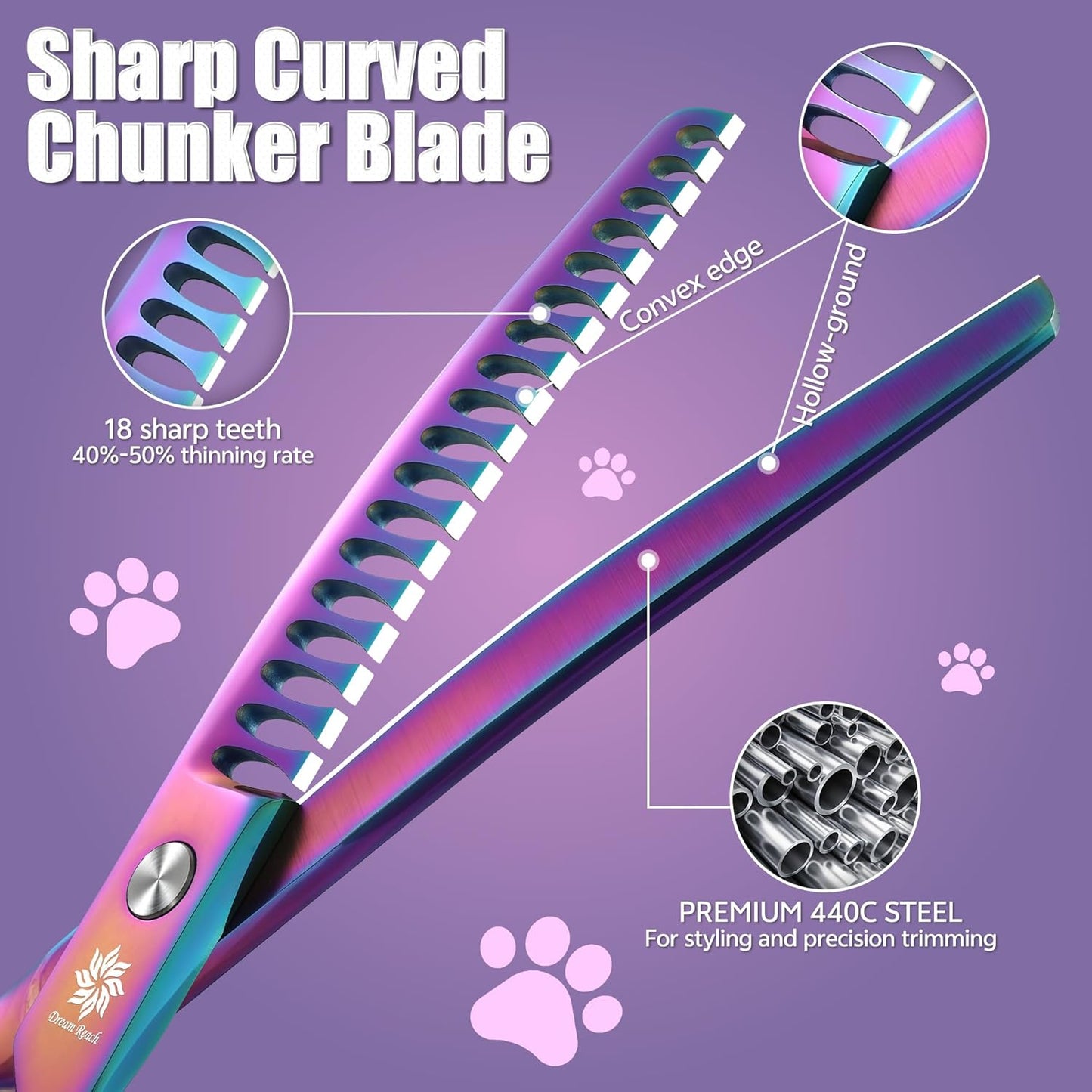 6.5"/8.0'' Professional Chunker Shear Twin Tail Downward Curved Pet Grooming Thinning/Blending Scissors Dog&cat Grooming Chunkers Shear (6.5 inches) Rainbow