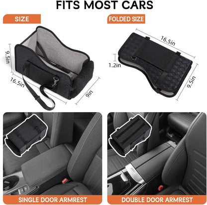 Center Console Dog Car Seat,Pet Puppy Car Seat,Middle Console Dog Armrest Booster Seat for Small Dogs(Leather Black)