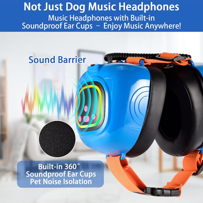 Dog Music Headphones for Anxiety Relief Fireworks Thunder Noise Blocking Earmuffs with Sound Isolation Calming Classical ASMR Music for Dogs – Pet Ear Muffs (Blue, Small)
