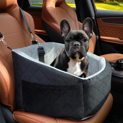 Small Dog Car Seat for Under 30lbs Dog Booster Seat Detachable Washable Pet Car Seat with Safety Leash and Storage Pockets Black&Grey Puppy Travel Bed