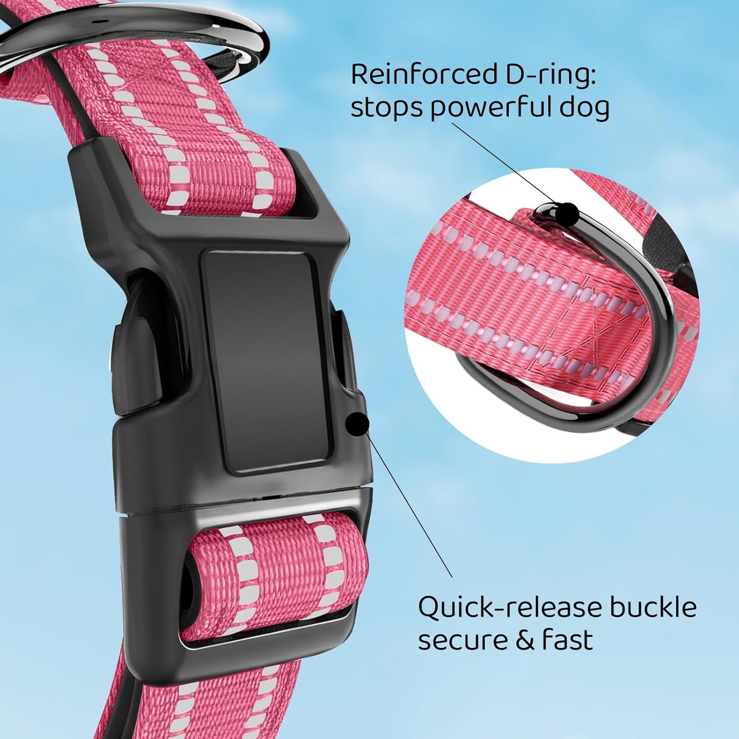 Airtag Dog Collar, Dog Collar with Airtag Holder Compatible for Apple Air Tag, Fit Circle Airtag Holder(Not Fit Other Shapes) for Large Dogs IP68 Waterproof(Rose Red,L)