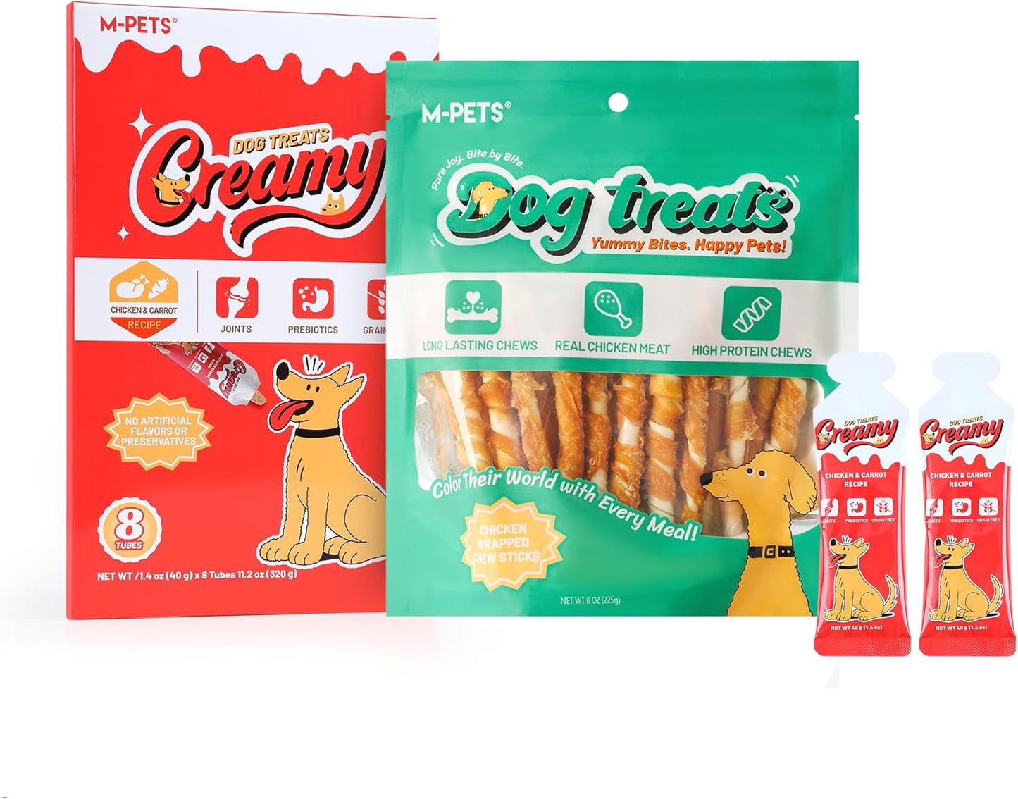 M-PETS Dog Training Treats 2-Pack Bundle: (1) Chicken Crunch Sticks (30 Count) + (1) Chicken Flavor Puree Tubes (8 Pack)