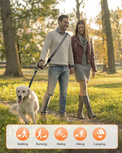 Hands Free Dog Leash, Multifunctional Crossbody Heavy Duty Dog Leash, 9.5 ft Long Waist Belt with Car Safety Buckle for Medium and Large Dogs Walking,Jogging,Running,Training (Grey 5.9-9.5ft).