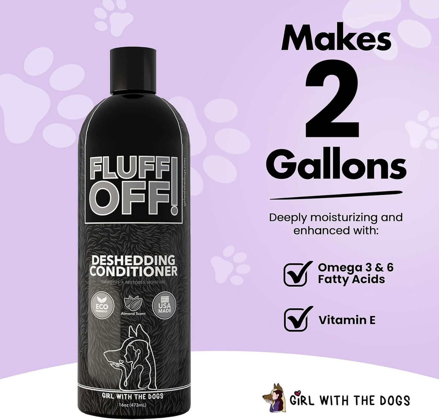 Fluff Off! by Girl With The Dogs, Natural Deshedding Dog/Cat Conditioner, 16 Oz, Made in USA 8 Wks+