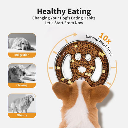 Stainless Steel Slow Feeder Dog Bowl – Anti-Gulping Puzzle Bowl for Small & Medium Dogs, 2-Cup Capacity Pet Feeding Dish, Helps Reduce Bloat & Improve Digestion