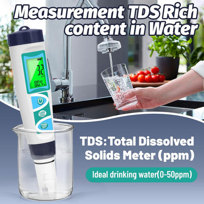 Digital Salinity Tester for Salt Water for Seawater, Aquariums, Marine Monitoring and Hydrogen Water Tester pH Meter for Drinking Water Multi-Functional pH H2 ORP TDS EC Temp Tester