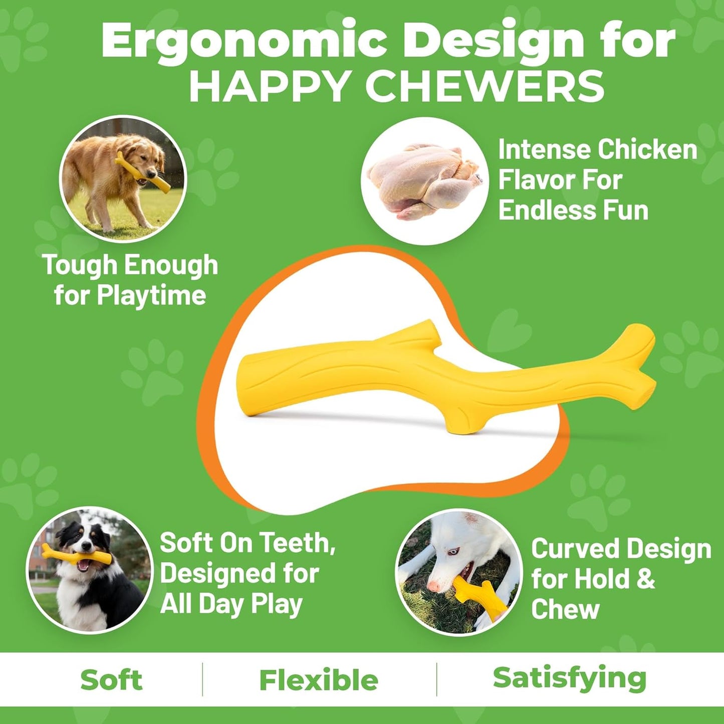 Natural Rubber Durable Dog Toys for Large & Medium Dogs Chicken Flavored Squeak Toy, Curved Branch Shape for Easy Grip, Fetch & Chew Toy for Dogs, Soft & Flexible Dog Enrichment Toys New Dog Toys