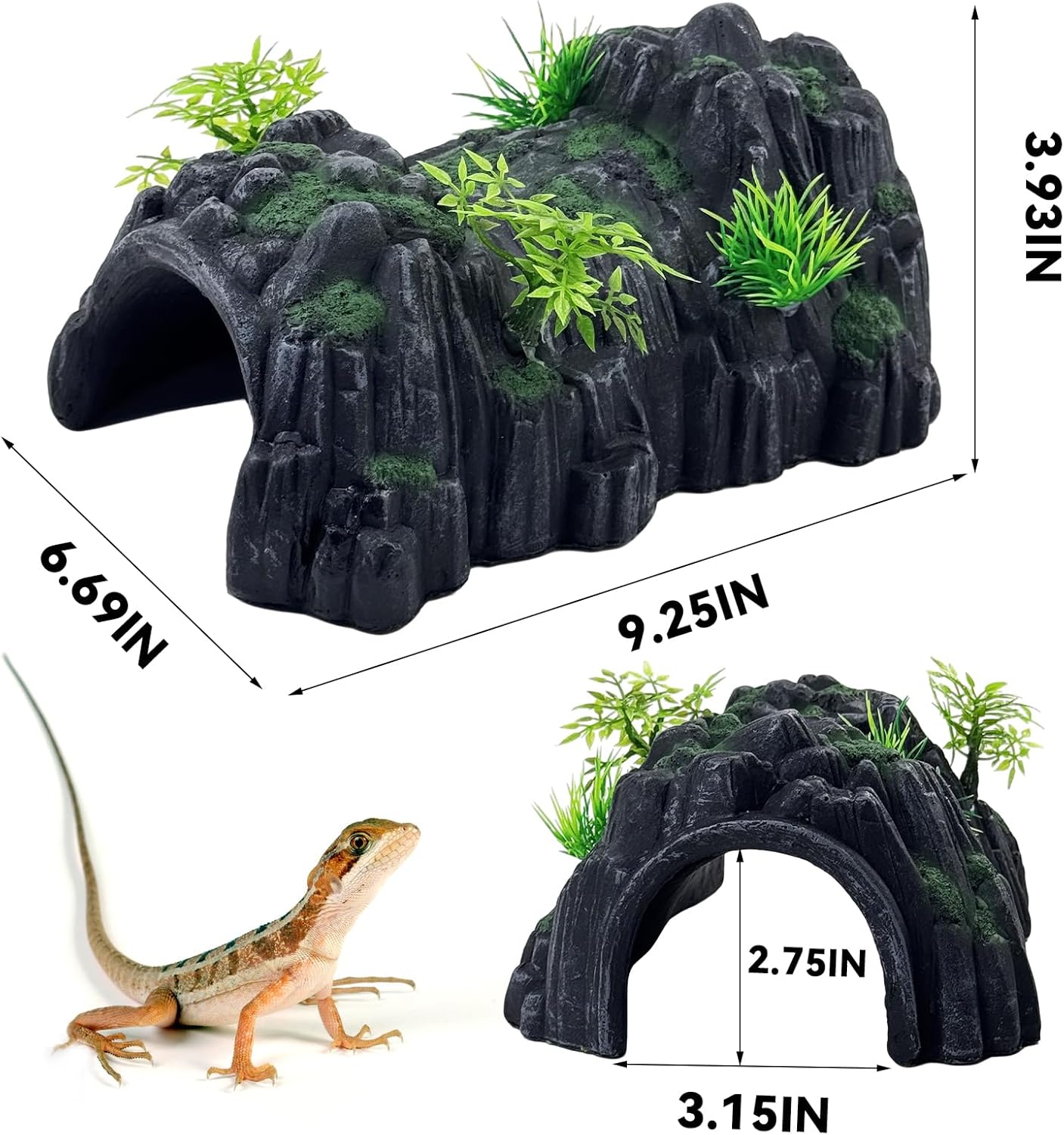 PINVNBY Reptile Rock Hide Cave,Resin Crested Gecko Hideout Caves Lizard Hideaway Bridge Terrarium Habitat Decor for Lizard Snake Turtle