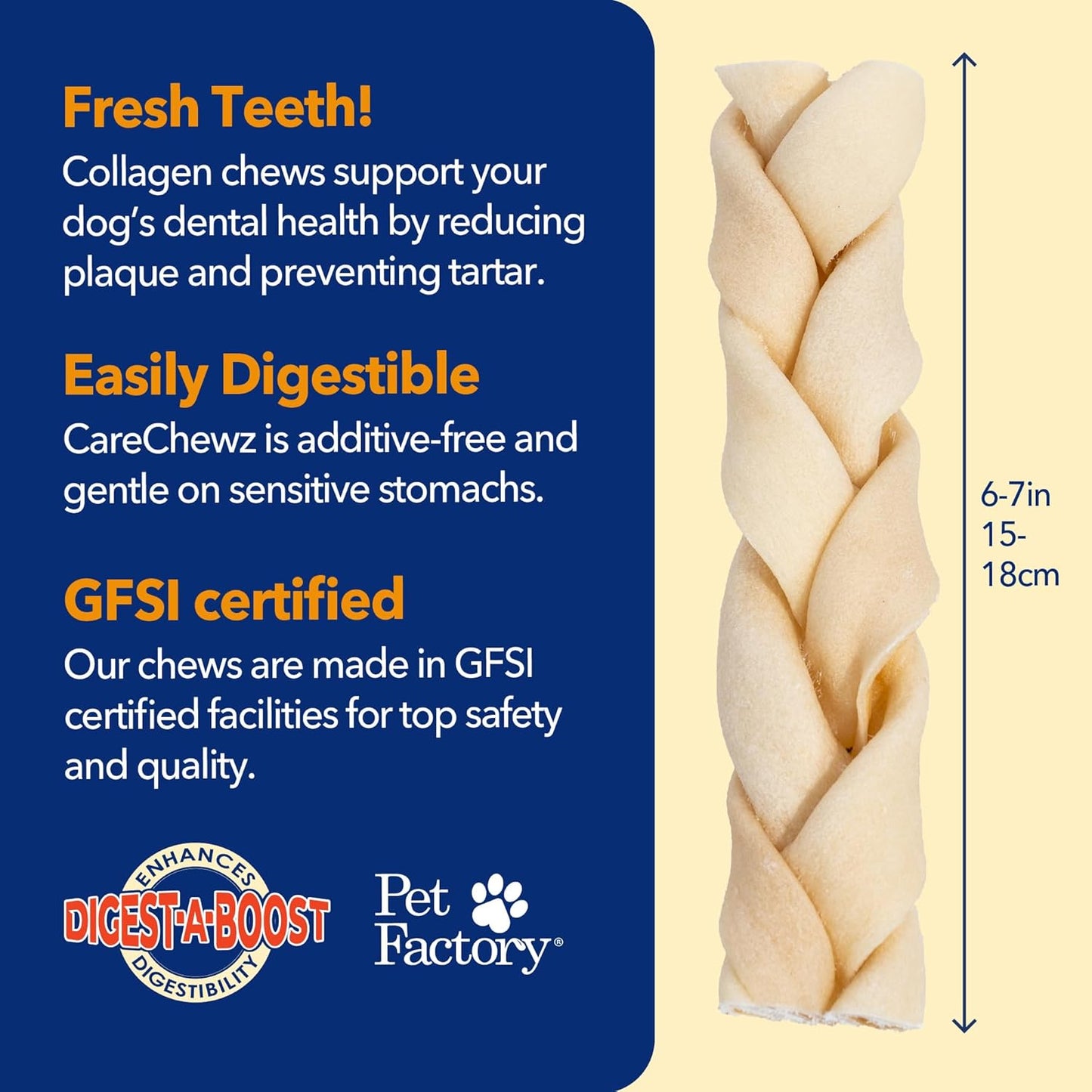 Pet Factory - CareChewz Beef Collagen Dog Treats (Pack of 5, 6-7 inch Skinny Braid Sticks), USA Made Beefhide Dog Chews, Support Joints, Dental Health, Reduce Inflammation & Promote Healthy Coats