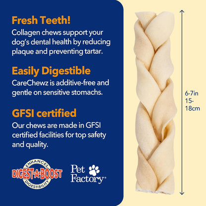 Pet Factory - CareChewz Beef Collagen Dog Treats (Pack of 5, 6-7 inch Skinny Braid Sticks), USA Made Beefhide Dog Chews, Support Joints, Dental Health, Reduce Inflammation & Promote Healthy Coats