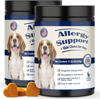 Dog Allergy Chews for Itchy Skin Relief and Immune Support,500PCs Probiotic and Antioxidant Formula for Dogs,Helps Repair Skin Barrier Function,Allergy Relief Chewable Tablets for Dogs