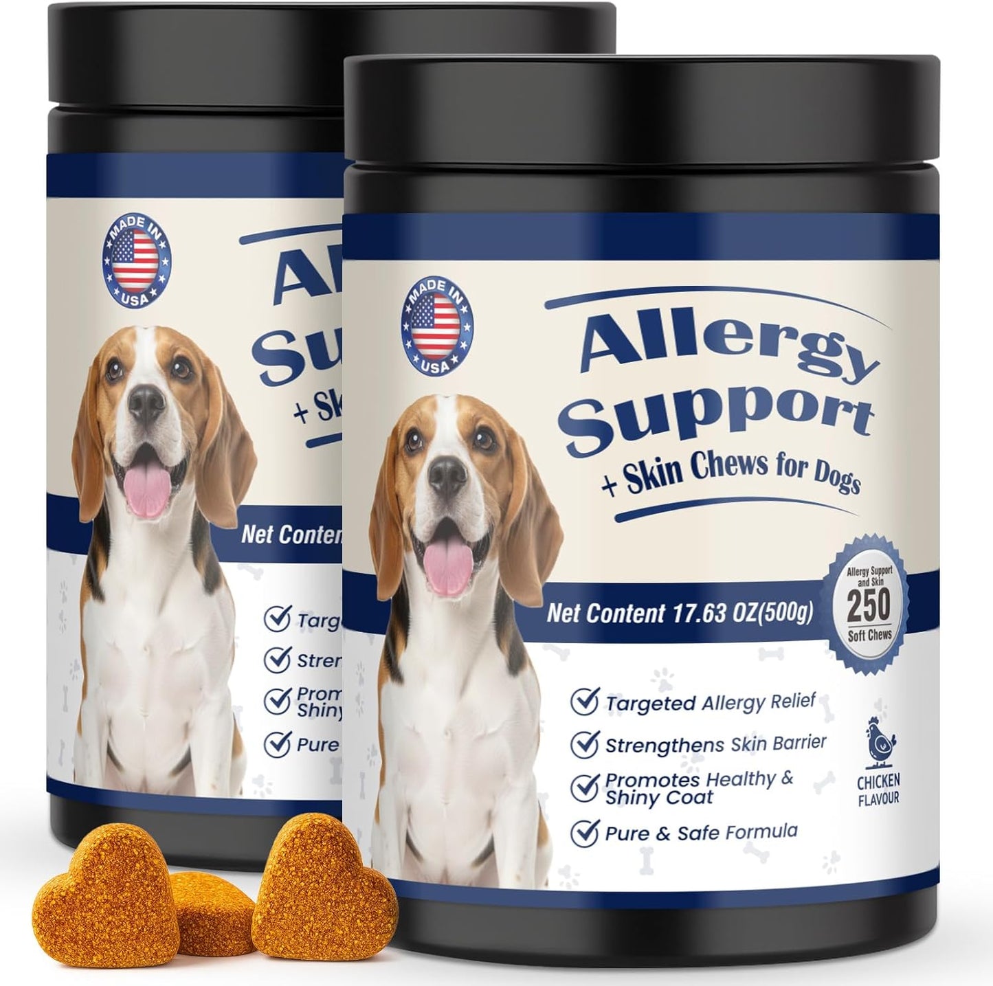 Dog Allergy Chews for Itchy Skin Relief and Immune Support,500PCs Probiotic and Antioxidant Formula for Dogs,Helps Repair Skin Barrier Function,Allergy Relief Chewable Tablets for Dogs