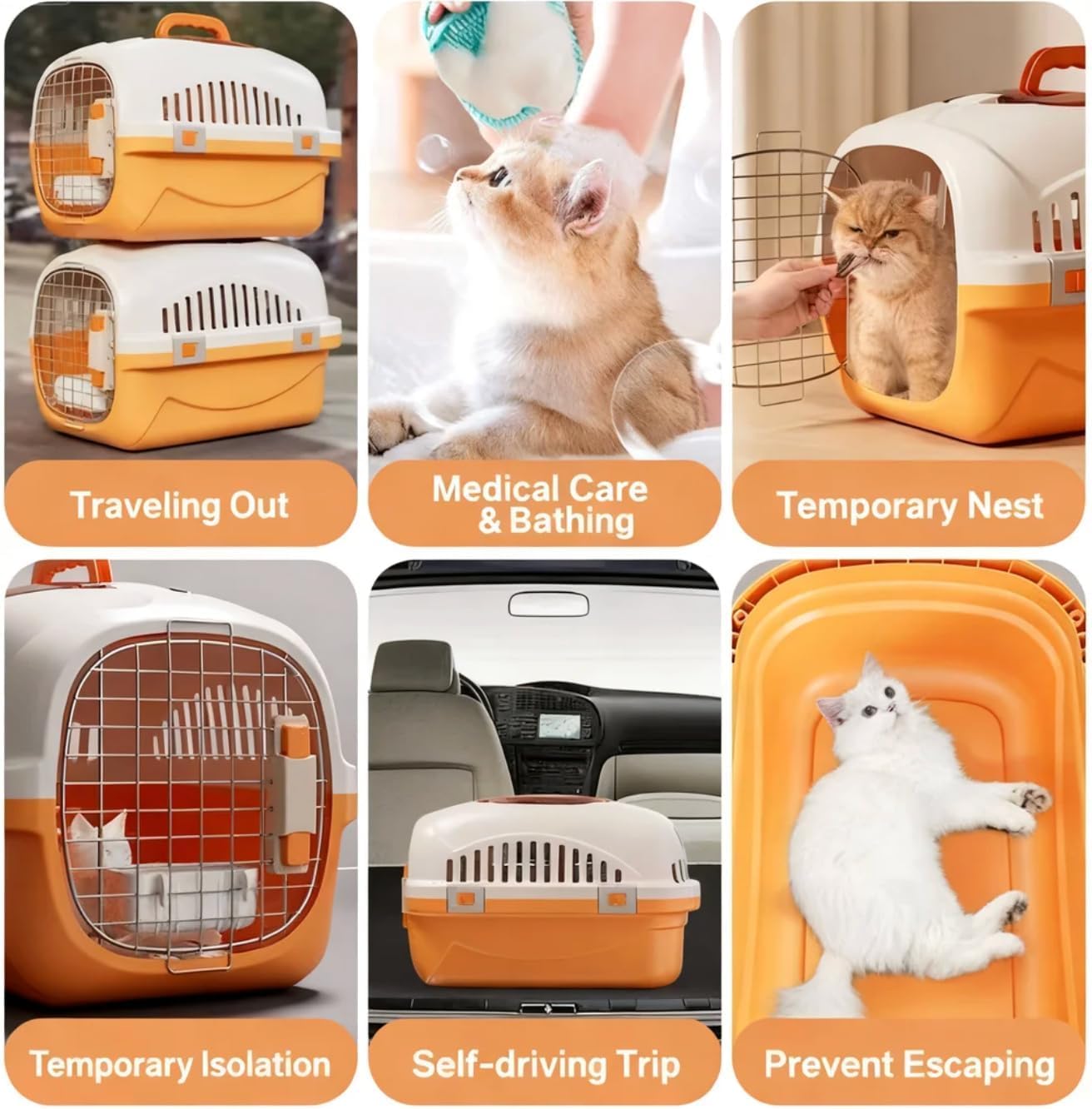 Hard Top Load Cat Carrier,Airline Pet Carrier,Cat Carrier Hard Shell, 360° Ventilation, Front Metal Door, Secure Latches,Includes Feather Wand,Hiking Car Travel Crate for Cats Small Dogs (Gray Set)