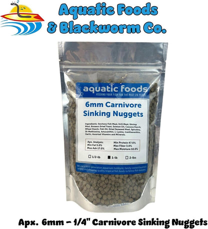 Aquatic Foods Inc. 6mm - 1/4" Carnivore Sinking Pellets for Carnivore Cichlids, Catfish, Monster Fish, Bottom Grazers, All Medium to Large, Also Koi & Pond Fish. - WL…1-lb Foil Pouch Bag