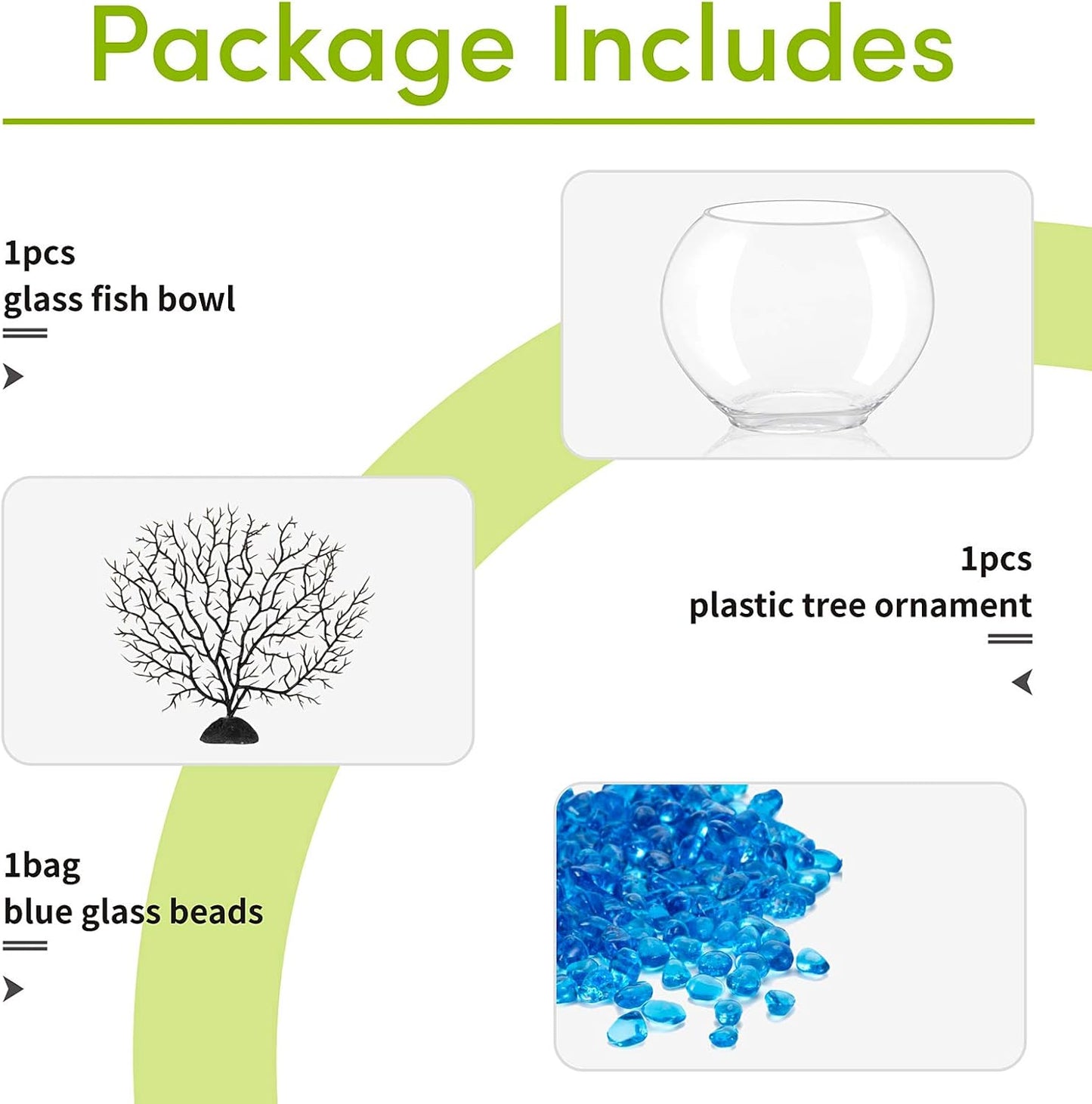 hygger Mini Glass Oblate Fish Bowl Kit, Small Fish Tank Comes with Blue Aquarium Decor Stones and Plastic Fan Branch Tree Ornament