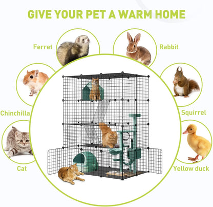 Large Cat Cage,DIY Cat Cage Enclosures Indoor Pet Home Small Animal House Detachable Playpen Metal Wire Kennels for 1-3 Cat