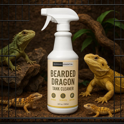 Bearded Dragon Tank Cleaner – 32oz No-Rinse Cage & Habitat Spray – Fast Odor Eliminator & Waste Remover – Pet Safe, Non-Toxic Formula – Easy Terrarium Cleaning – Made in USA