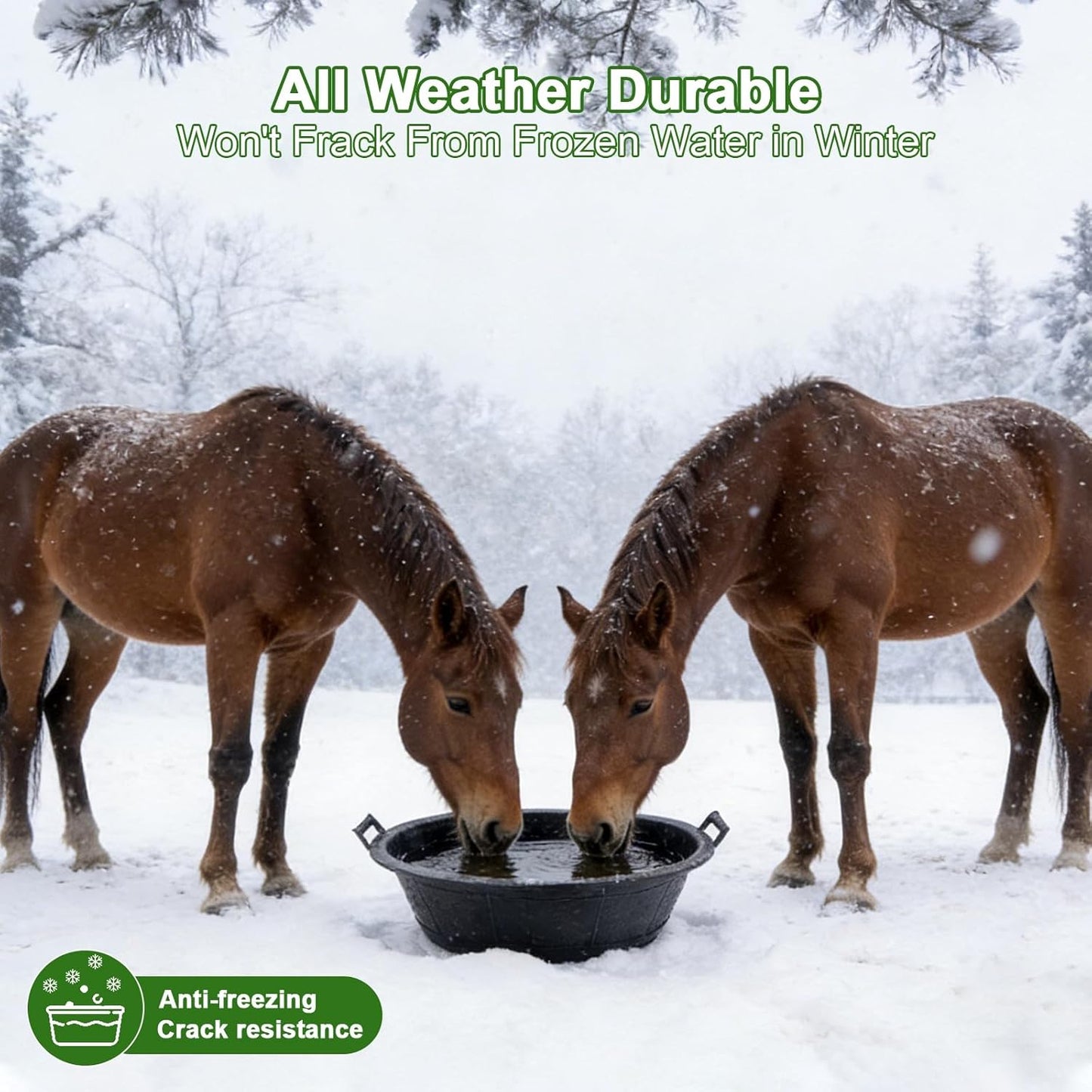 4Pcs Large Rubber Feed Pan with Handle, 8.6 Gallon/ 34 Quart Rubber Feed Pan Utility Horse Feed Bucket for Cats Dogs Goats Chicken Dust Bath Container Animal Feeding Watering Bowl