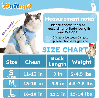 Cat Surgery Recovery Suit, Recovery Suit for Female Male Cats, Cat Onesie After Surgery Spay Neuter, Anti-Licking Kitten Surgical Clothes, Bodysuit for Abdominal Wounds Skin Disease Blue M