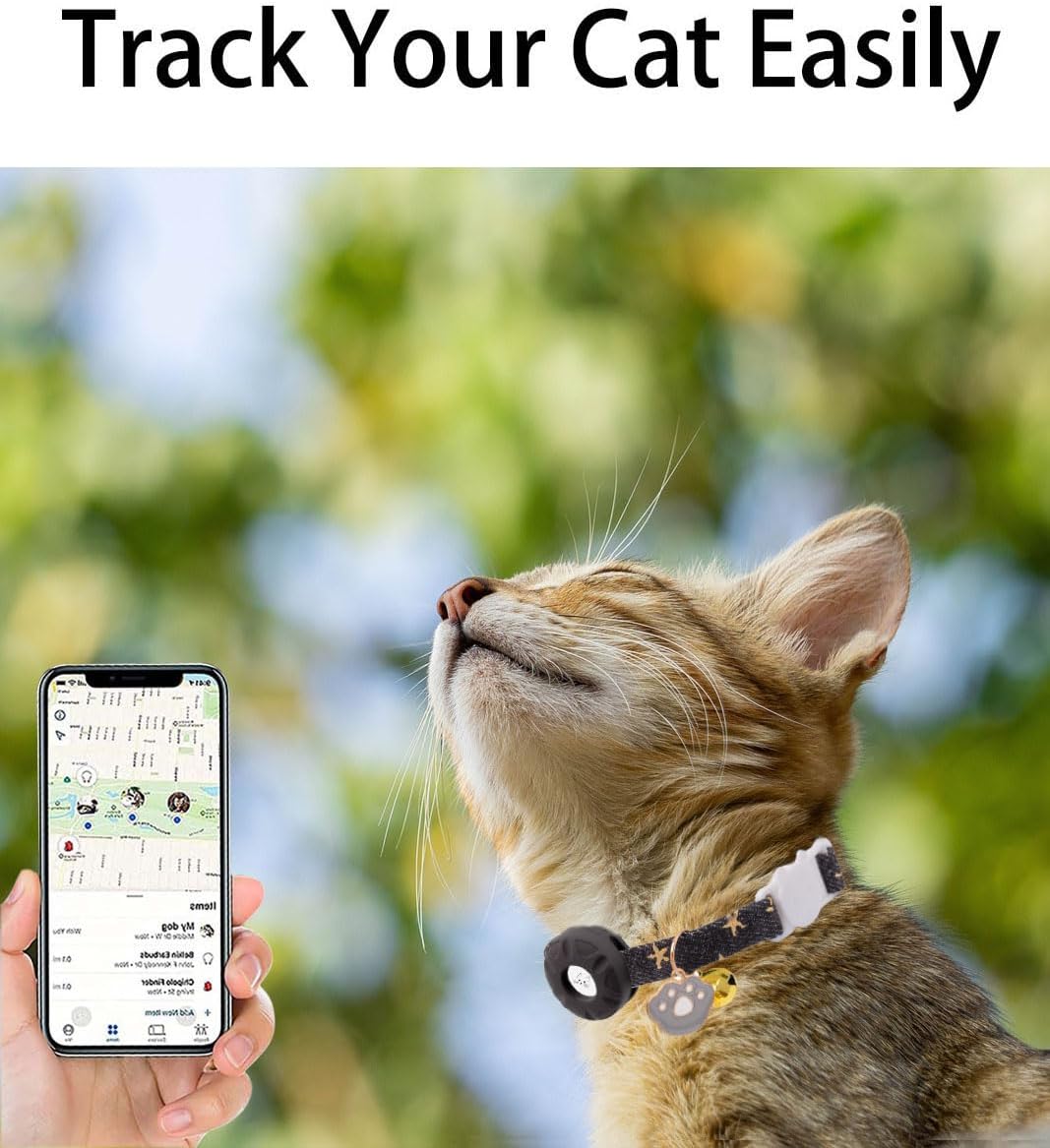 Breakaway Cat Collar with Airtag Holder,Kitten Collar with Apple Air Tag Holder and Bell for Girl Boy Cats, 0.4 Inches in Width and Lightweight. (Black Starfish)