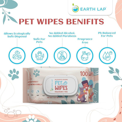 100% Biodegradable Premium Pet Wipes | Grooming Wet Wipes for Dogs, Cats, Puppies & Small Pets | Dry Bathing, Grooming Paws, Body, Ears and Butt, Fragrance-Free 1200 Count (100 * 12 Pack)