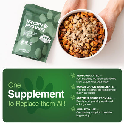 Human-Grade Superfood For Dogs, Premium Greens Powder Supplement For Dental Health, Longevity, Hip & Joint, Gut Health, Allergies, Immune Support, Skin & Coat - 3.5 oz Nutrient Dense Formula