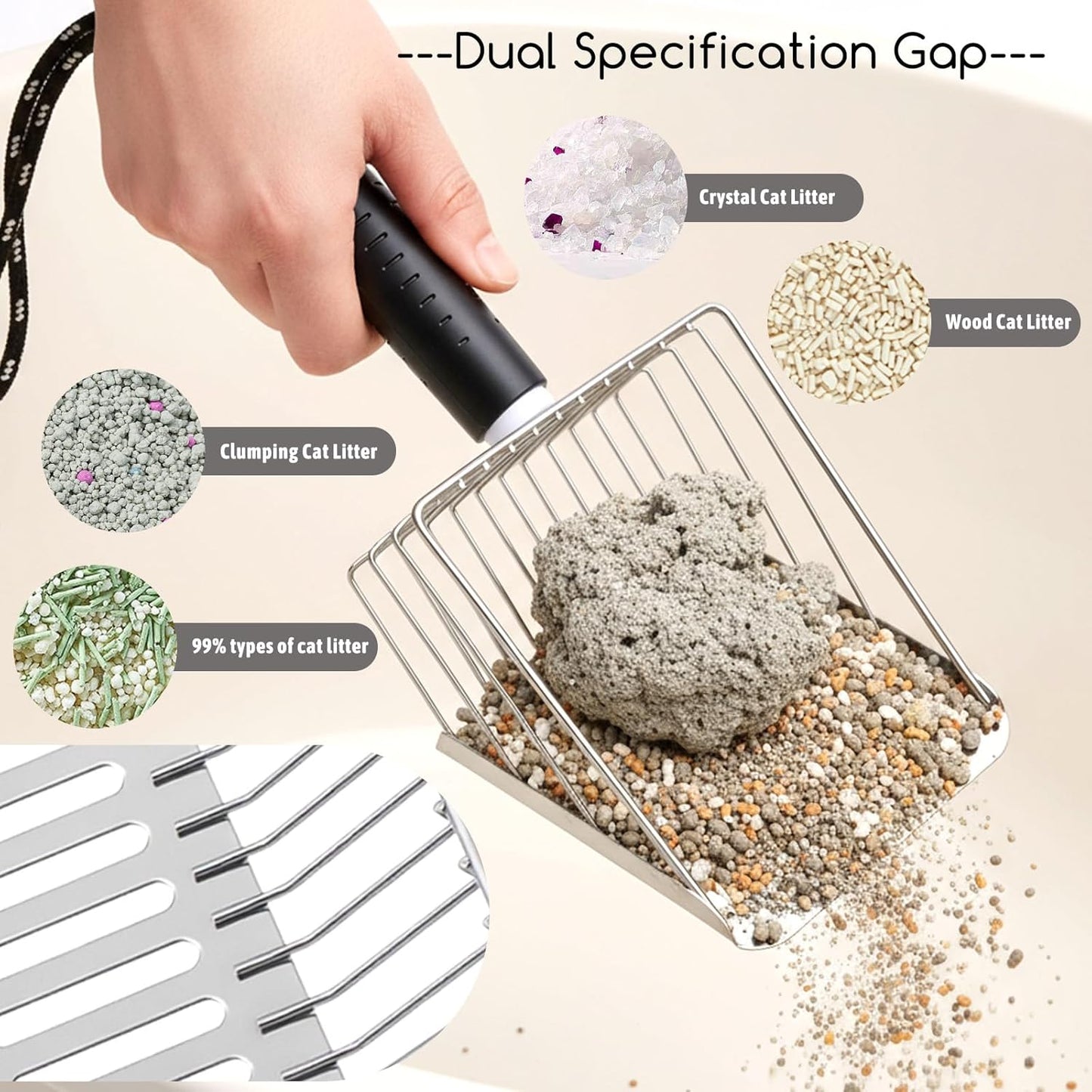 Cat Litter Scoop with Holder, Stainless Steel Cat Scooper with Holder Heavy Duty Durable Speed Sifter Washable Convenient Stand Easy Clean for All Litter Boxes