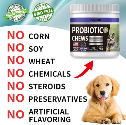 Probiotics for Dogs, Improve Yeast Balance, Itchy Skin Itchy Ears, Gut Health, Allergies, Immunity, Dog Probiotics and Digestive Enzymes with Prebiotics - Reduce Diarrhea (Chicken, 120 Chews)