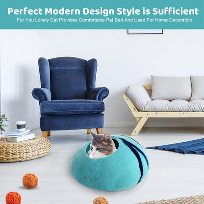 Cat Cave,Premium Felt Cat Bed for Indoor,Cave Bed Artificial Wool Comfortable Warm Hideout Pet Kitten Dome for Indoor