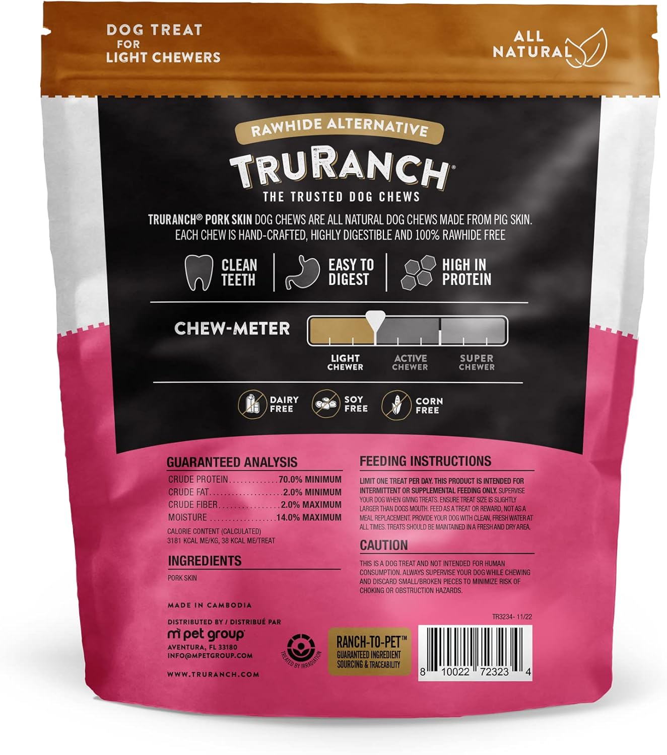 TRURANCH All-Natural Rawhide Alternative Dog Treats, 5" Pork Skin Sticks (Smoked), 10 Pack, with Real Pork, Healthy Treats, Limited Ingredients Dog Chew, for Small, Medium, and Large Dogs