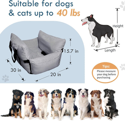 Dog Car Seat for Small/Medium Dogs Under 40 lbs - Elevated Pet Seat with Safety Belt, Non-Slip Base, and Storage Pockets for Car Travel (Navy, 30 x 20.5 inch)