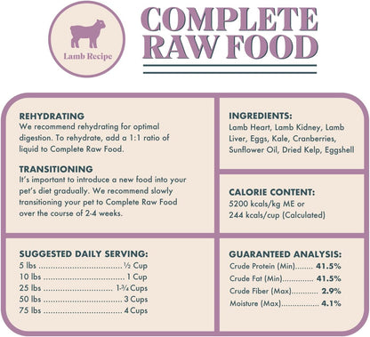 King Lou Pets - Human Grade Raw Food for Dogs and Cats - Complete Meal for Pets - Freeze Dried Lamb Recipe - 14oz