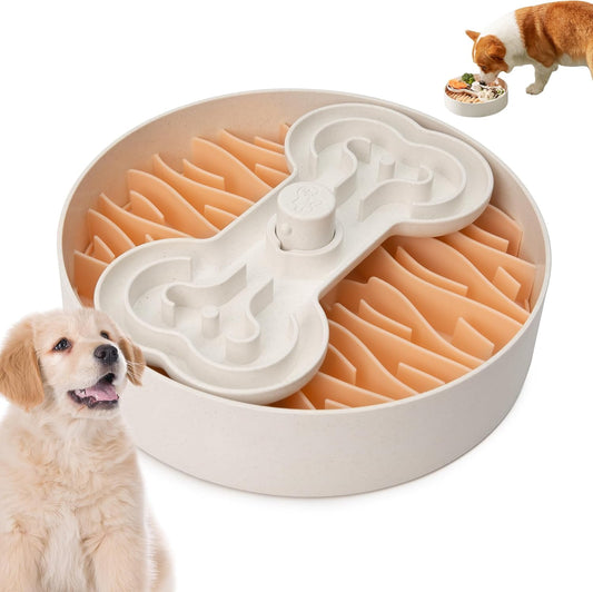 Puzzle Feeder Slow Feeder Dog Bowl for Large Dogs with Non-Slip Base - Adjustable Speed Design, Removable Puzzle Inserts & Dishwasher Safe, Pink